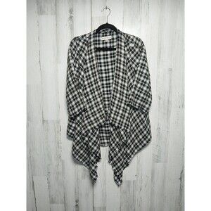 Knox Rose Women’s Medium Open Front Plaid Flannel Roll Tab 3/4 Sleeve Shirt Top